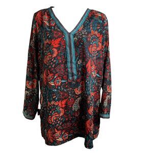 BIBA Women's Multicolor Indian Made Dark Floral Boho Artsy‎ Tunic Top Size 38/8